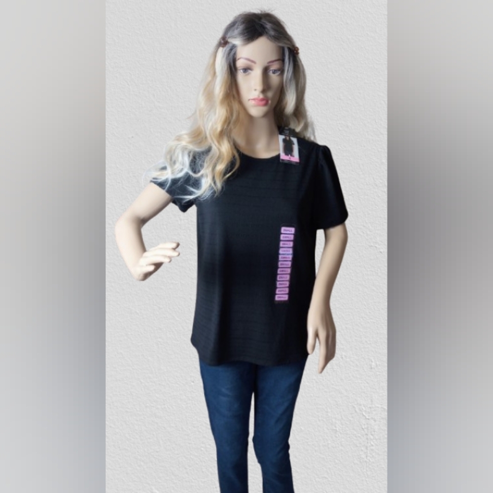NWT Rafaella black eyelet short sleeve top, women's small